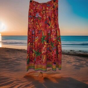 Maison d' Ameile  Maxi Skirt Size XS linen blend Boho Festival Vibrant tropical